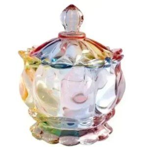 Free People 7oz Crystal Clear Glass Royal Embossed Apothecary Jar With Lids